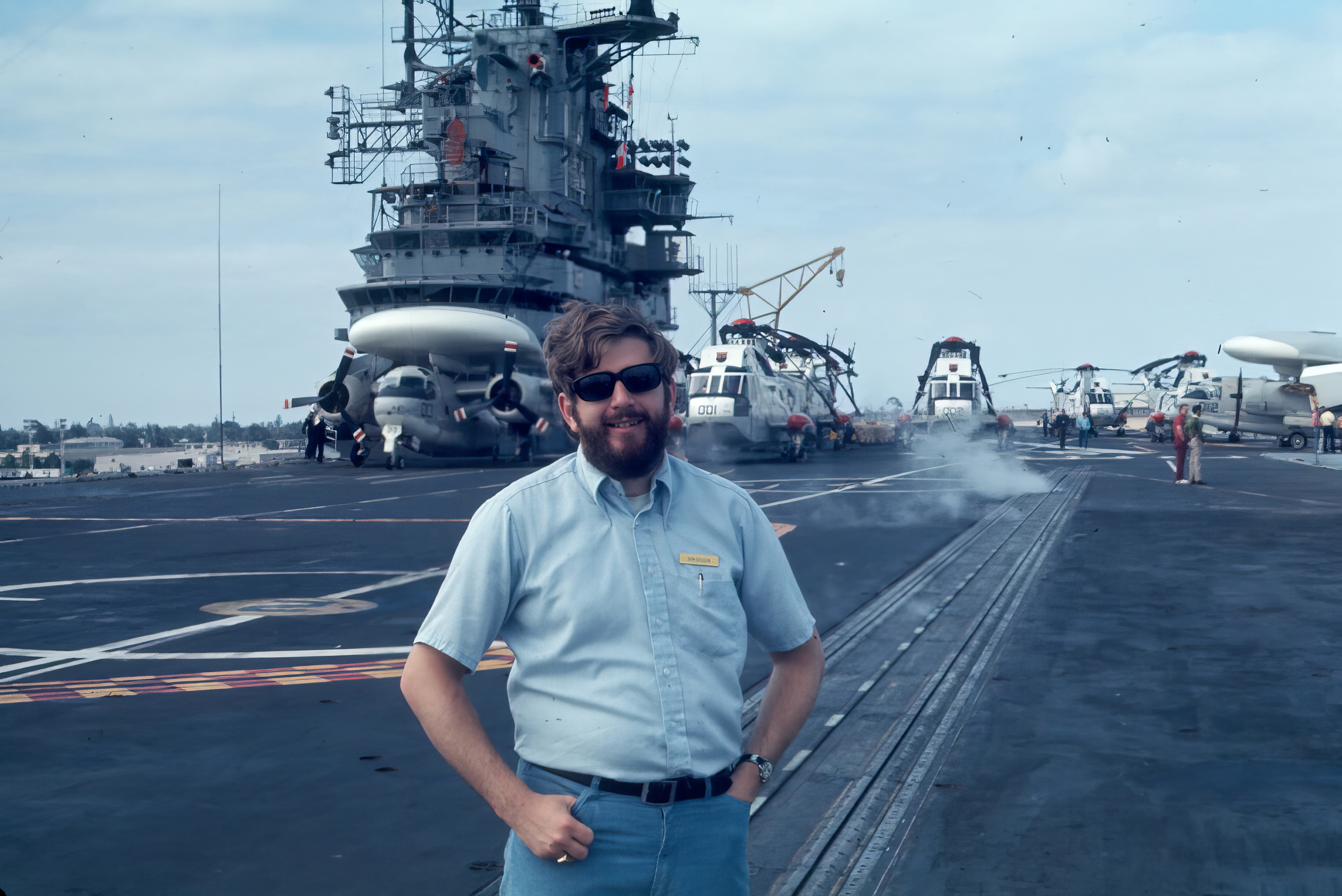 On the flight deck of the USS Ticonderoga early in June 1973