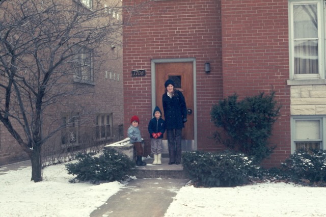 On the steps of our 'two flat' on Monroe Street in Evanston